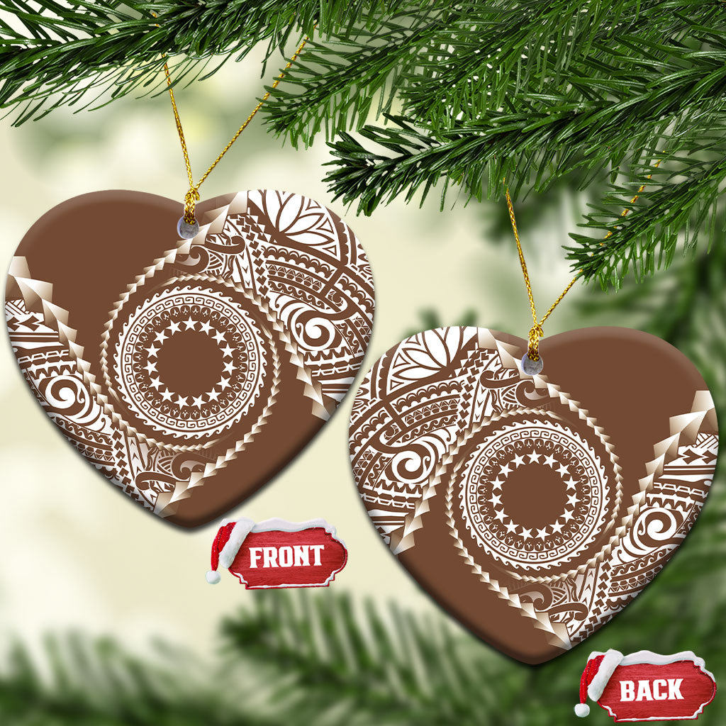 Cook Islands Gospel Day Ceramic Ornament Brown Tribal Curves LT05 Heart Brown - Polynesian Pride