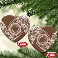 Cook Islands Gospel Day Ceramic Ornament Brown Tribal Curves LT05 Heart Brown - Polynesian Pride