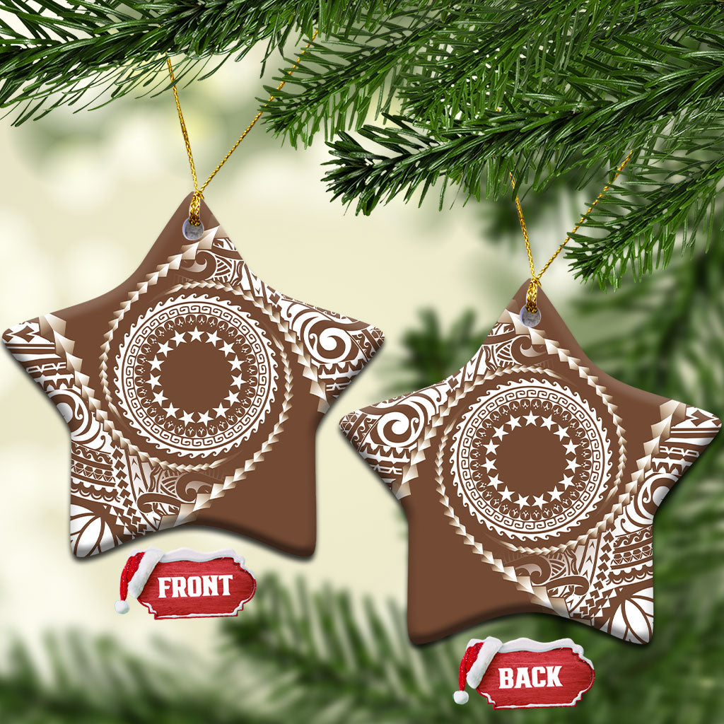 Cook Islands Gospel Day Ceramic Ornament Brown Tribal Curves LT05 Star Brown - Polynesian Pride