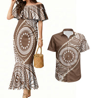 Cook Islands Gospel Day Couples Matching Mermaid Dress and Hawaiian Shirt Brown Tribal Curves