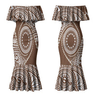 Cook Islands Gospel Day Couples Matching Mermaid Dress and Hawaiian Shirt Brown Tribal Curves