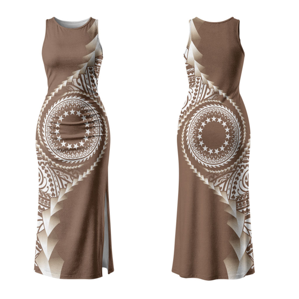 Cook Islands Gospel Day Couples Matching Tank Maxi Dress and Hawaiian Shirt Brown Tribal Curves