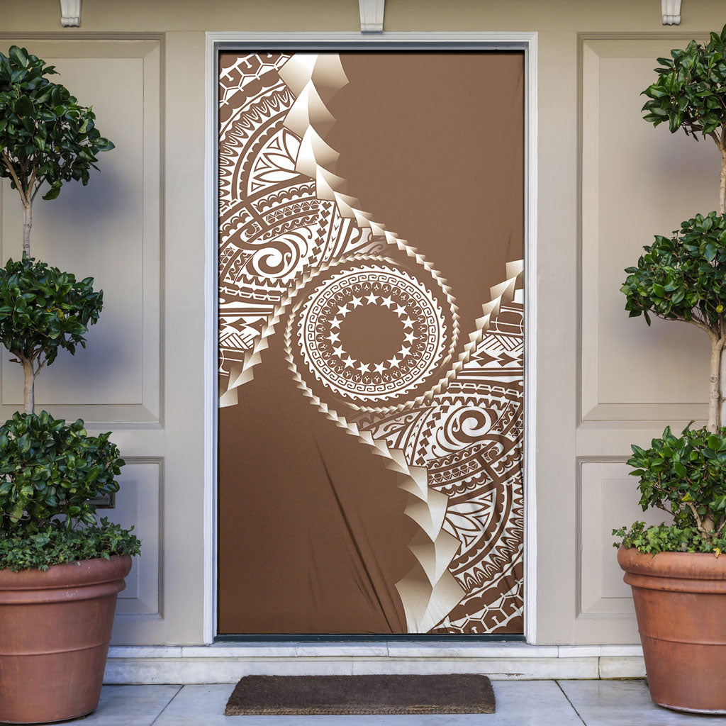 Cook Islands Gospel Day Door Cover Brown Tribal Curves LT05 Brown - Polynesian Pride