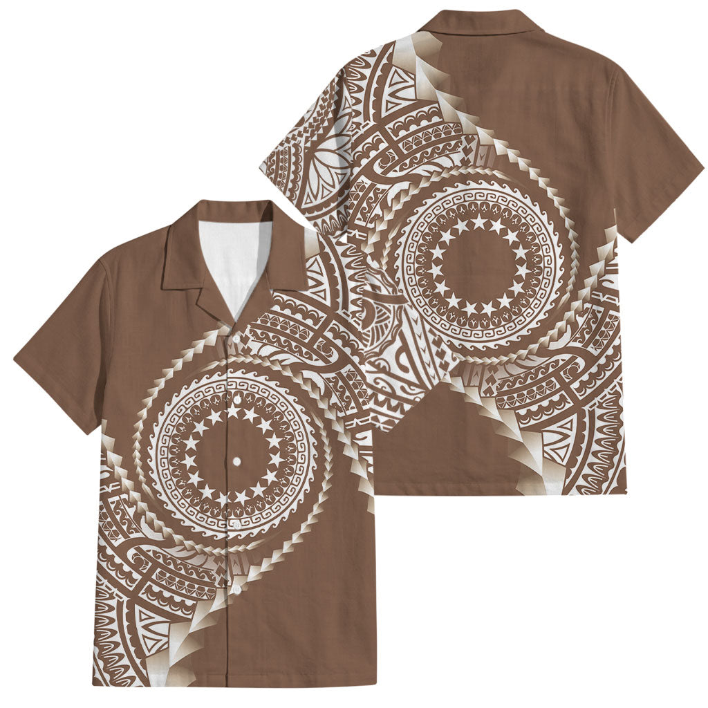 Cook Islands Gospel Day Family Matching Off Shoulder Short Dress and Hawaiian Shirt Brown Tribal Curves