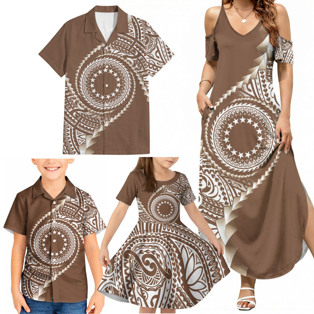 Cook Islands Gospel Day Family Matching Summer Maxi Dress and Hawaiian Shirt Brown Tribal Curves LT05 - Polynesian Pride