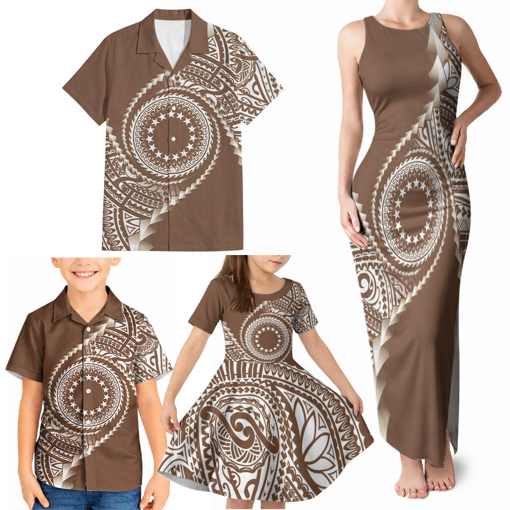 Cook Islands Gospel Day Family Matching Tank Maxi Dress and Hawaiian Shirt Brown Tribal Curves