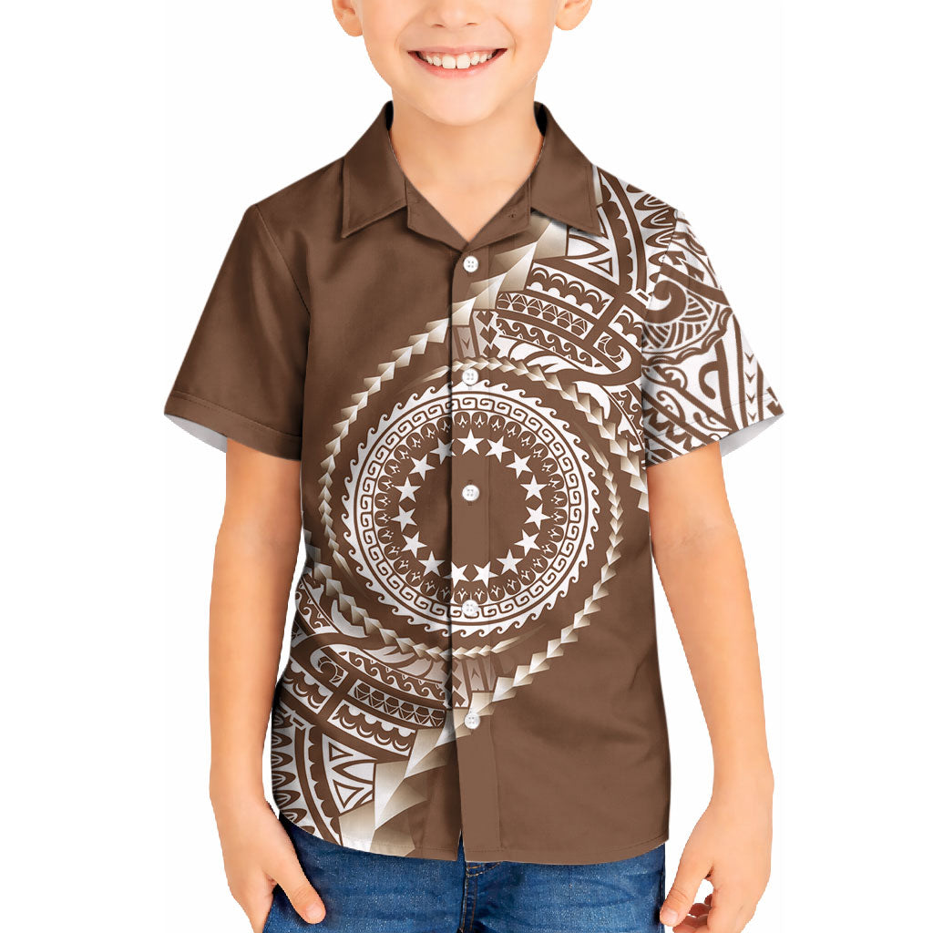 Cook Islands Gospel Day Kid Hawaiian Shirt Brown Tribal Curves LT05 Kid Brown - Polynesian Pride