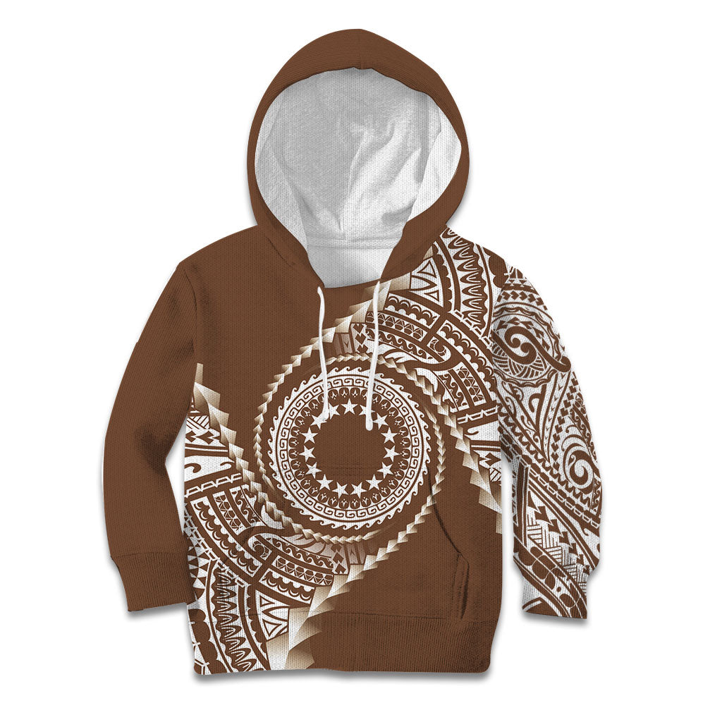 Cook Islands Gospel Day Kid Hoodie Brown Tribal Curves LT05 Hoodie Brown - Polynesian Pride