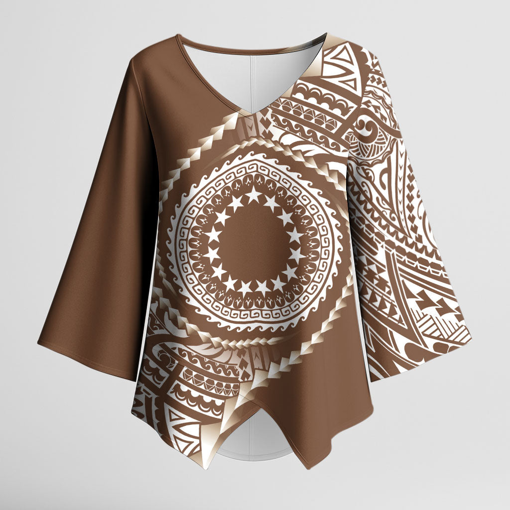 Cook Islands Gospel Day Kimono Sleeve Blouse Brown Tribal Curves LT05 Female Brown - Polynesian Pride