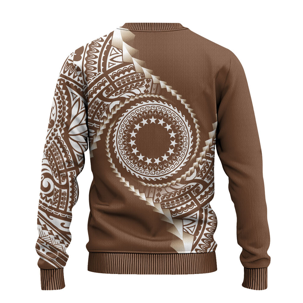 Cook Islands Gospel Day Ugly Christmas Sweater Brown Tribal Curves LT05 - Polynesian Pride