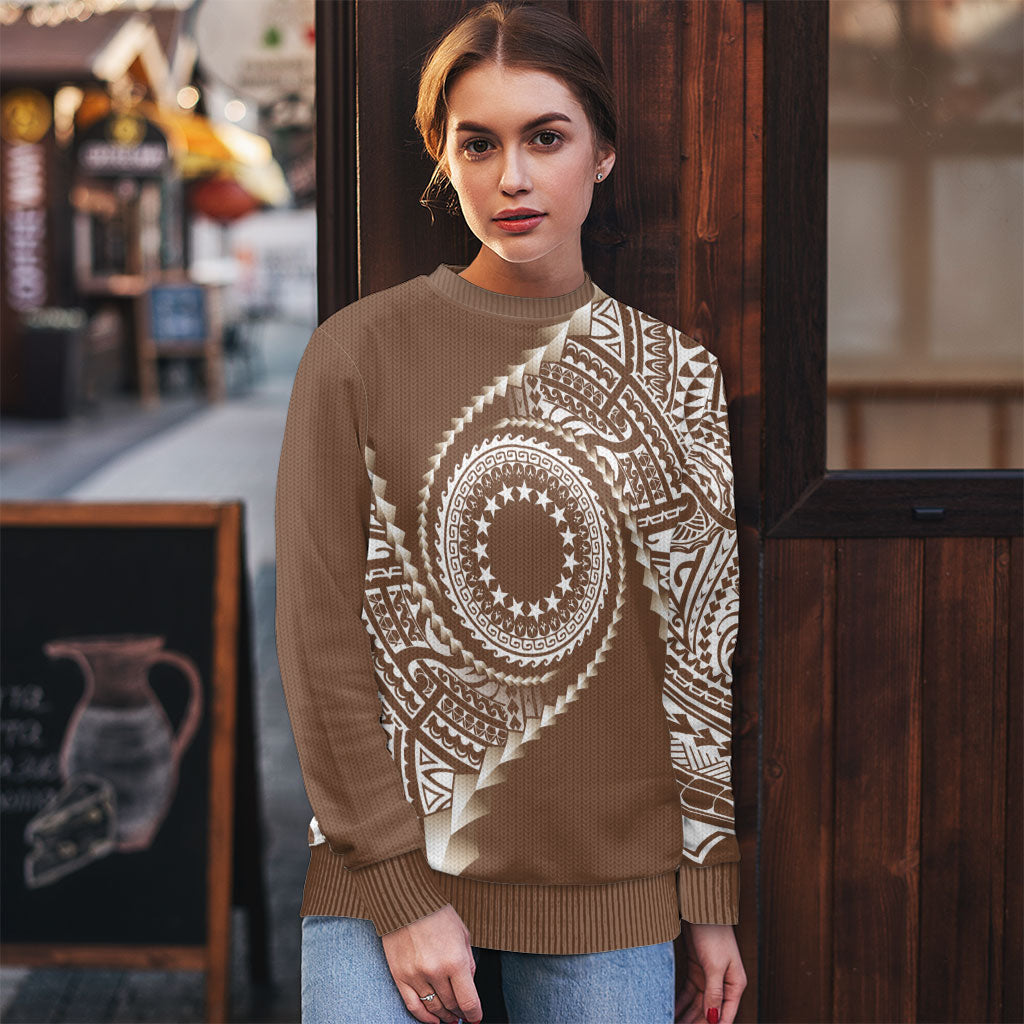 Cook Islands Gospel Day Ugly Christmas Sweater Brown Tribal Curves LT05 - Polynesian Pride