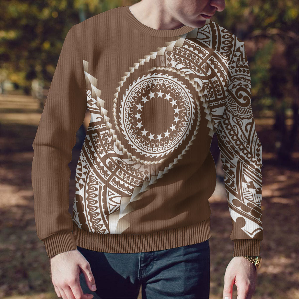 Cook Islands Gospel Day Ugly Christmas Sweater Brown Tribal Curves LT05 - Polynesian Pride