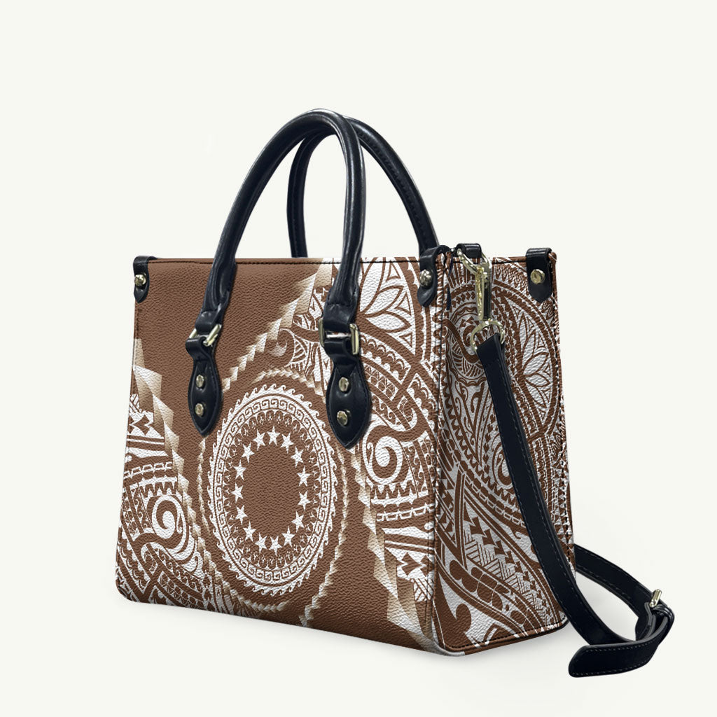 Cook Islands Gospel Day Leather Bag Brown Tribal Curves LT05 Brown - Polynesian Pride
