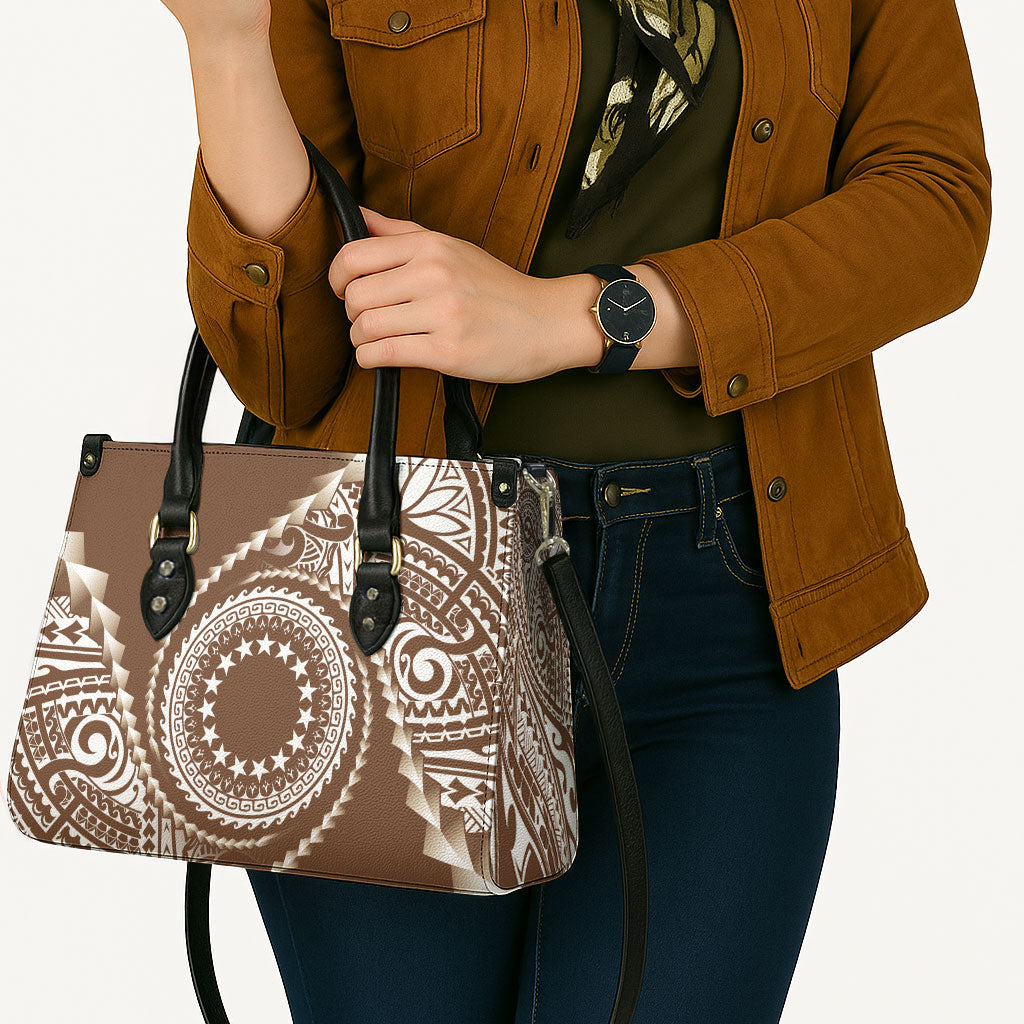 Cook Islands Gospel Day Leather Bag Brown Tribal Curves