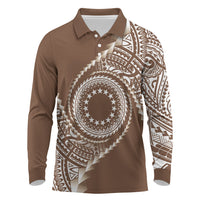 Cook Islands Gospel Day Long Sleeve Polo Shirt Brown Tribal Curves