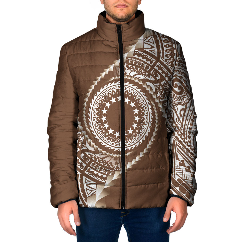 Cook Islands Gospel Day Padded Jacket Brown Tribal Curves