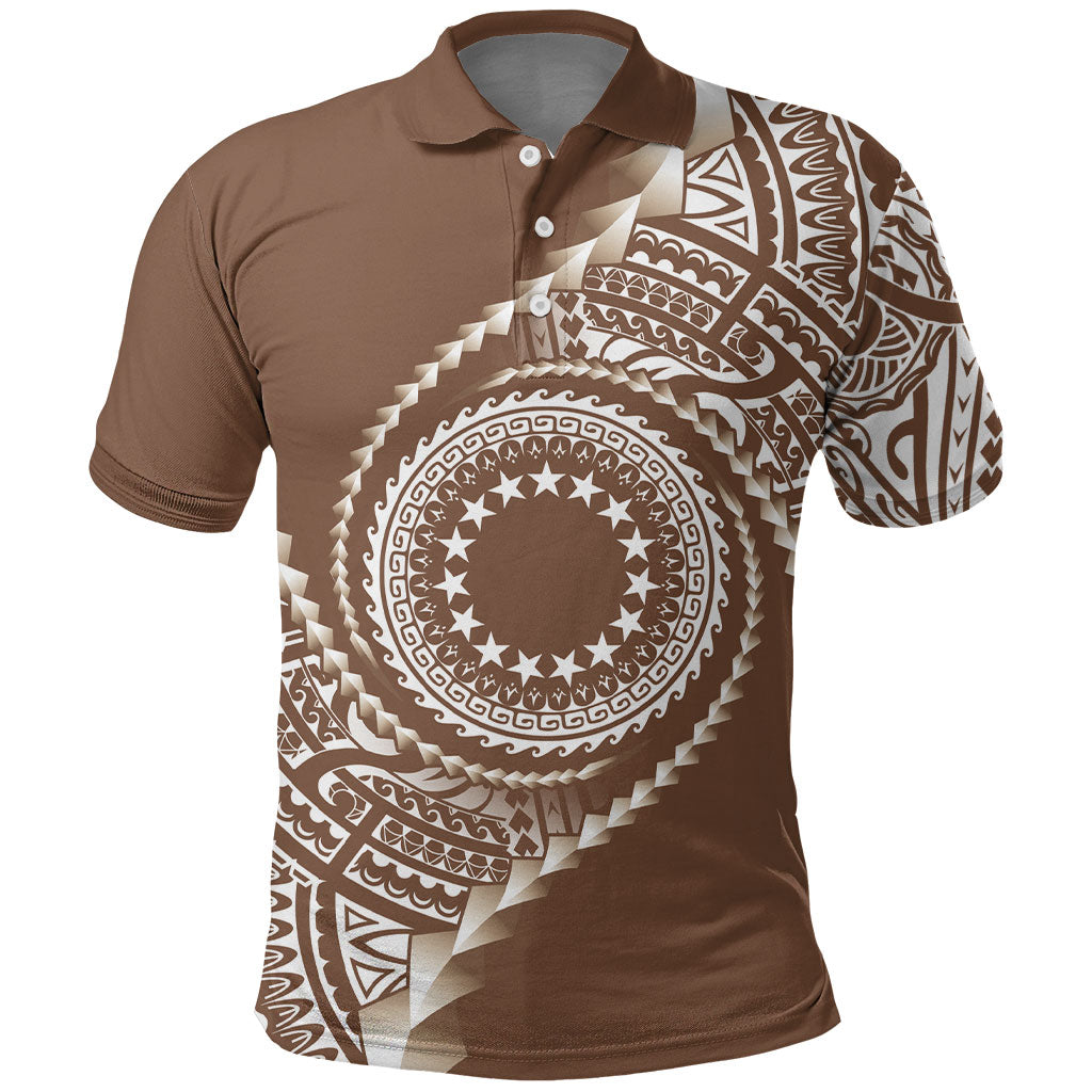 Cook Islands Gospel Day Polo Shirt Brown Tribal Curves LT05 Brown - Polynesian Pride
