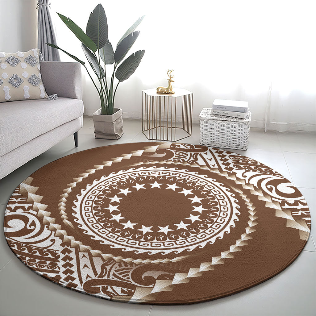 Cook Islands Gospel Day Round Carpet Brown Tribal Curves