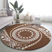 Cook Islands Gospel Day Round Carpet Brown Tribal Curves