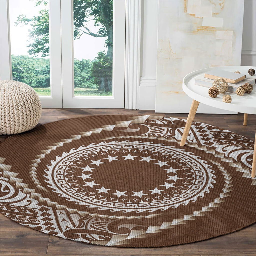 Cook Islands Gospel Day Round Carpet Brown Tribal Curves