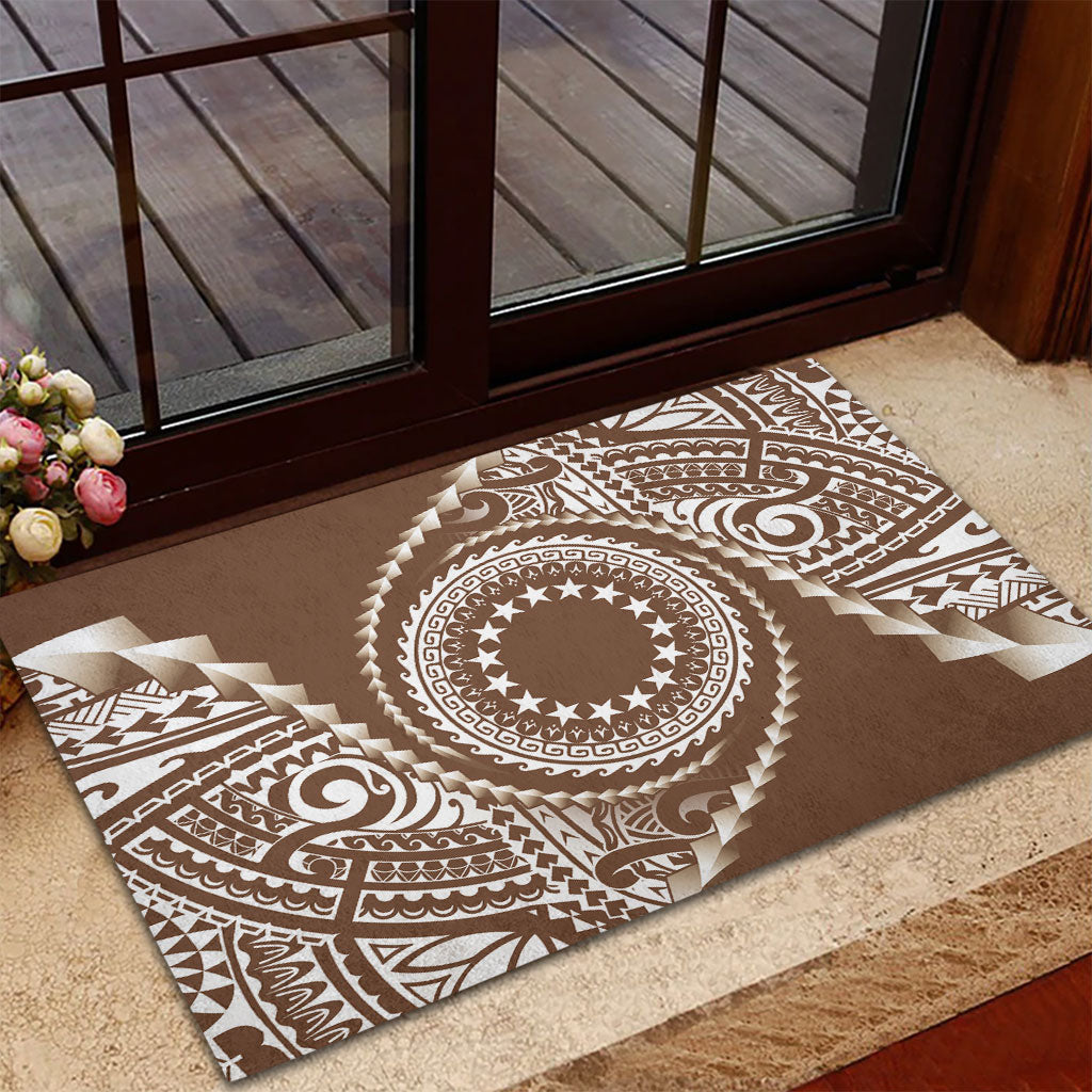 Cook Islands Gospel Day Rubber Doormat Brown Tribal Curves