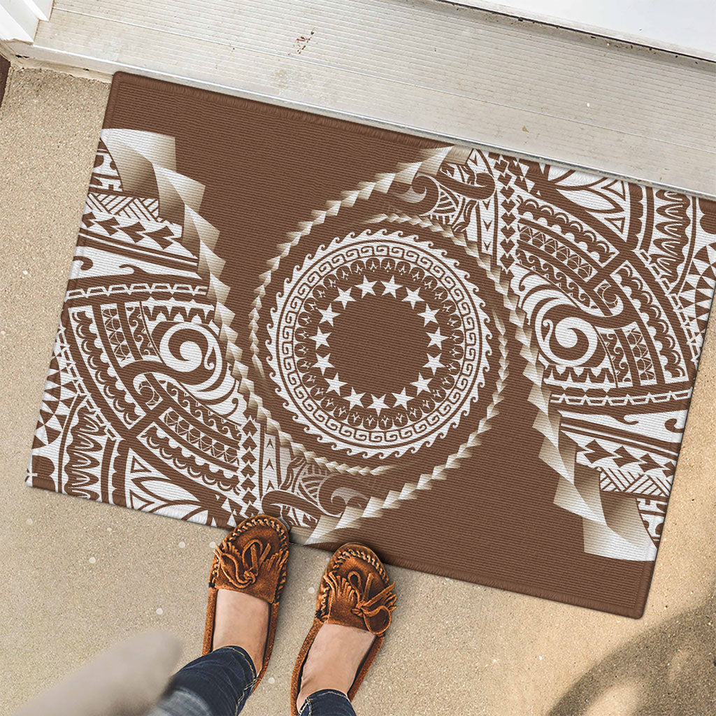 Cook Islands Gospel Day Rubber Doormat Brown Tribal Curves