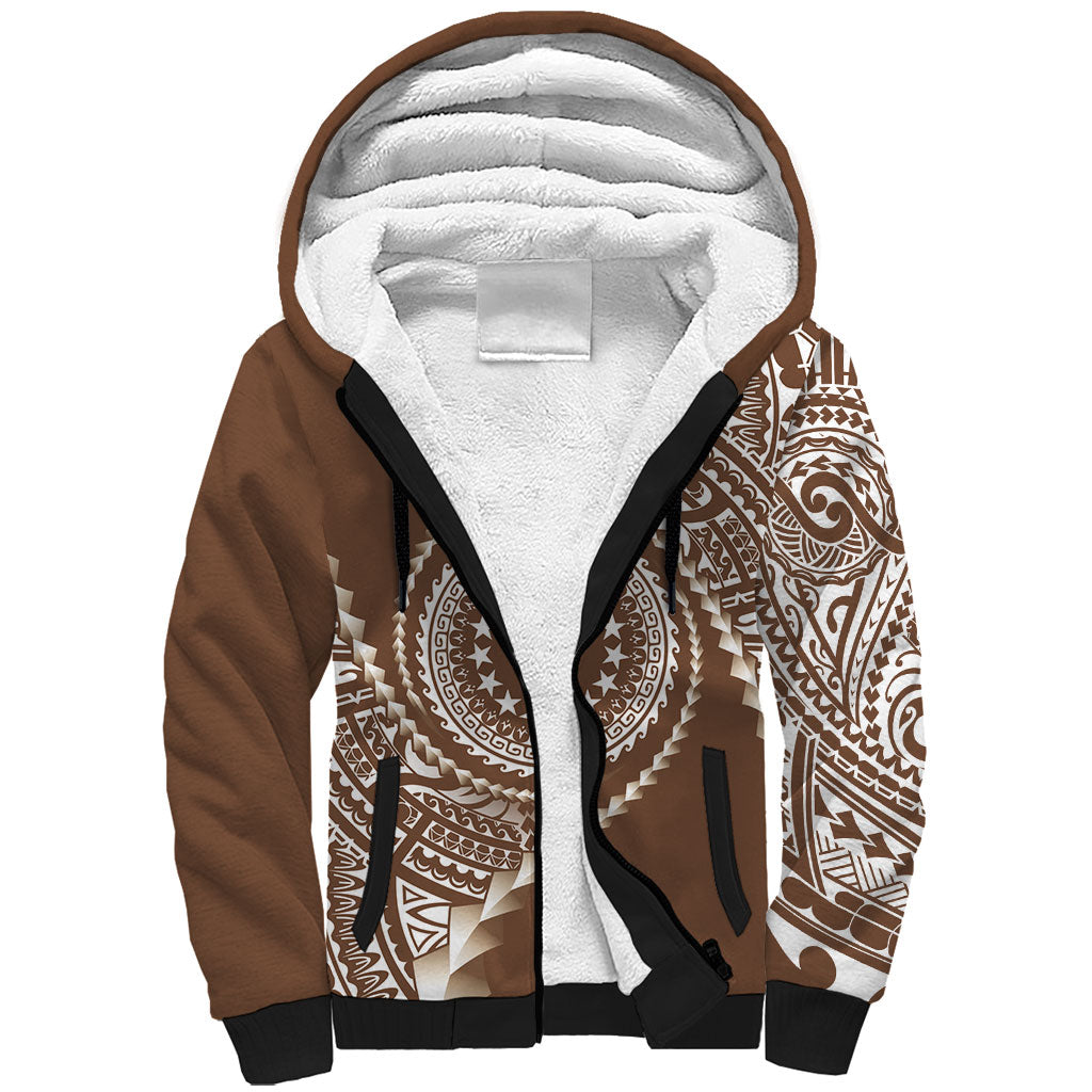 Cook Islands Gospel Day Sherpa Hoodie Brown Tribal Curves LT05 Unisex Brown - Polynesian Pride