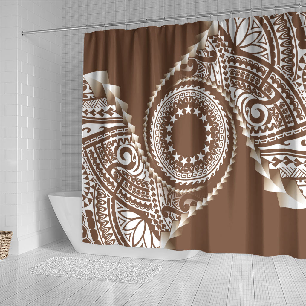 Cook Islands Gospel Day Shower Curtain Brown Tribal Curves