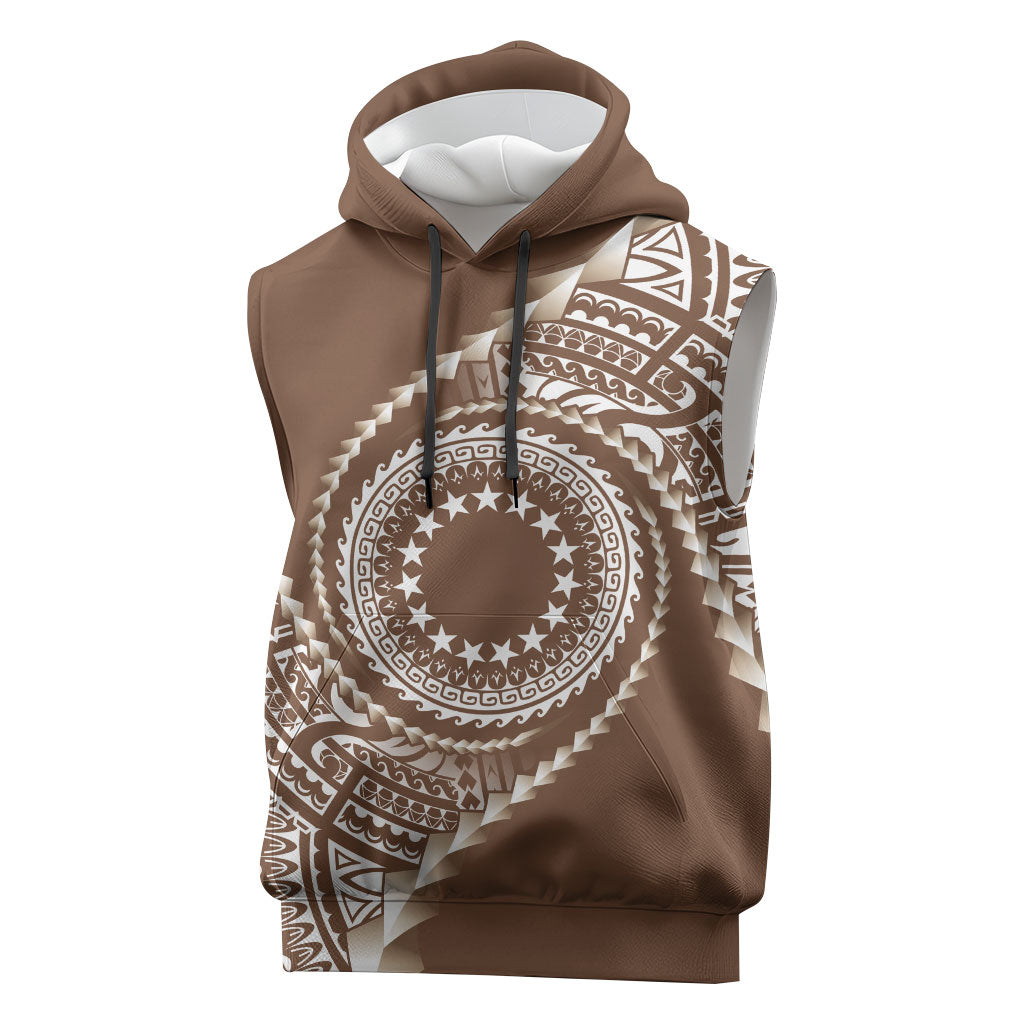 Cook Islands Gospel Day Sleeveless Hoodie Brown Tribal Curves LT05 Brown - Polynesian Pride