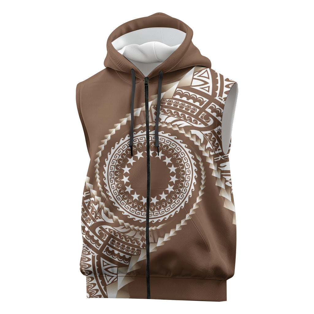 Cook Islands Gospel Day Sleeveless Zip Hoodie Brown Tribal Curves LT05 Brown - Polynesian Pride