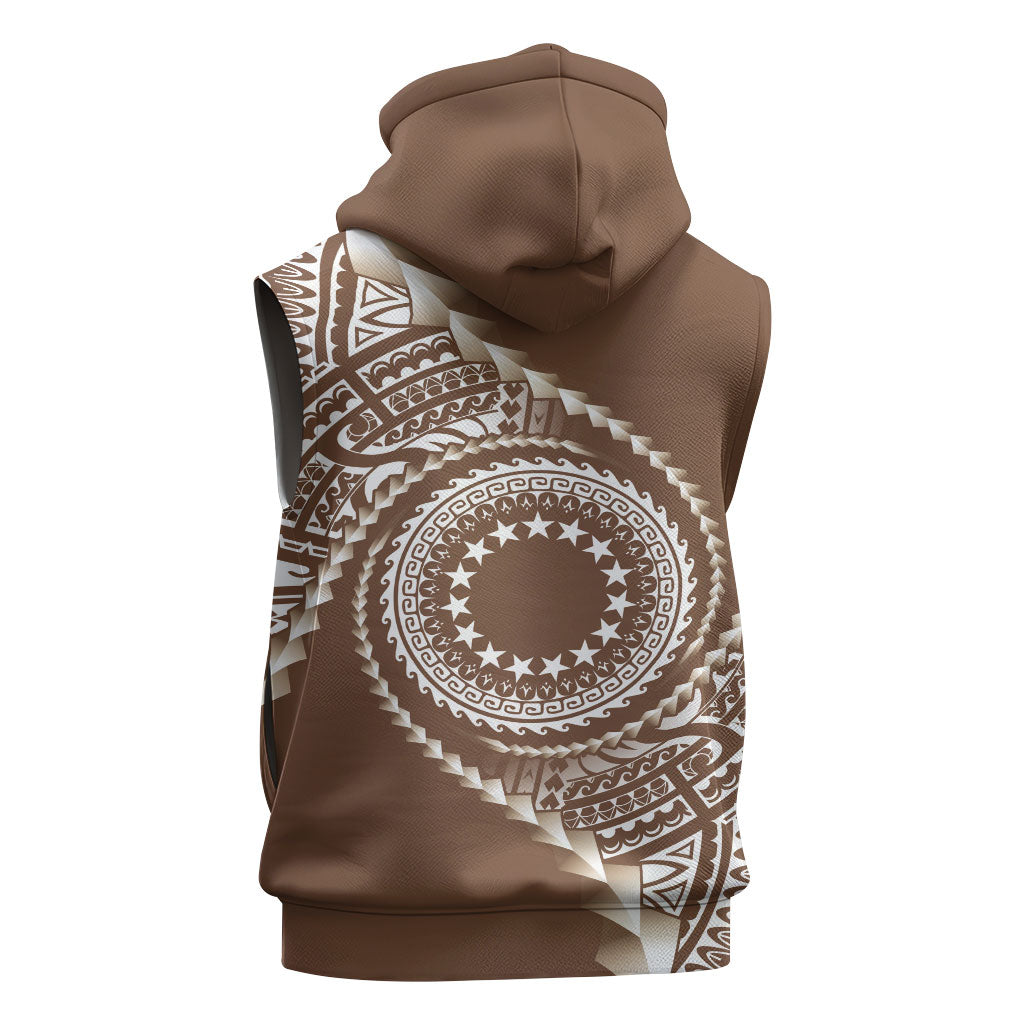 Cook Islands Gospel Day Sleeveless Zip Hoodie Brown Tribal Curves