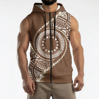 Cook Islands Gospel Day Sleeveless Zip Hoodie Brown Tribal Curves