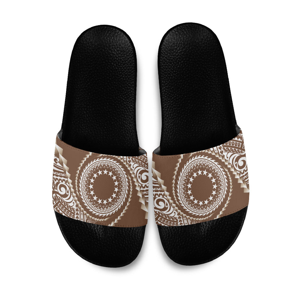Cook Islands Gospel Day Slide Sandals Brown Tribal Curves LT05 Brown - Polynesian Pride