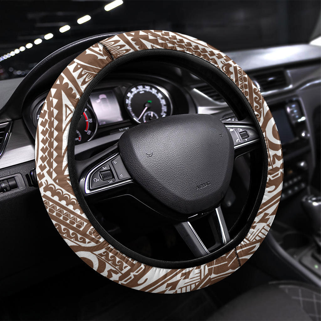 Cook Islands Gospel Day Steering Wheel Cover Brown Tribal Curves LT05 Universal Fit Brown - Polynesian Pride