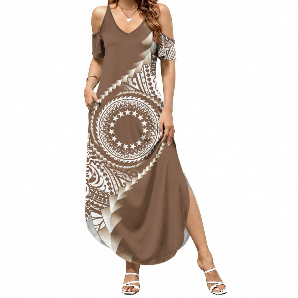 Cook Islands Gospel Day Summer Maxi Dress Brown Tribal Curves