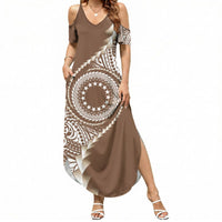Cook Islands Gospel Day Summer Maxi Dress Brown Tribal Curves