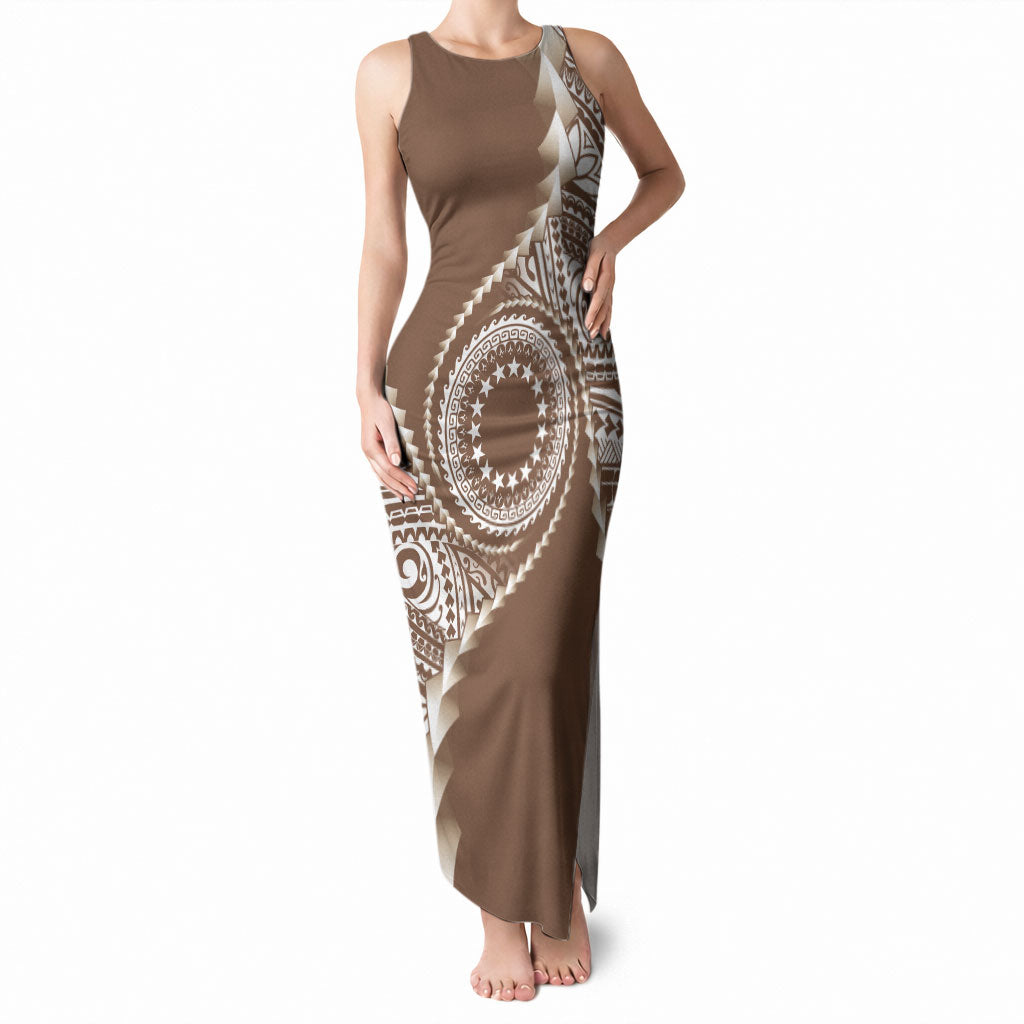 Cook Islands Gospel Day Tank Maxi Dress Brown Tribal Curves LT05 Women Brown - Polynesian Pride