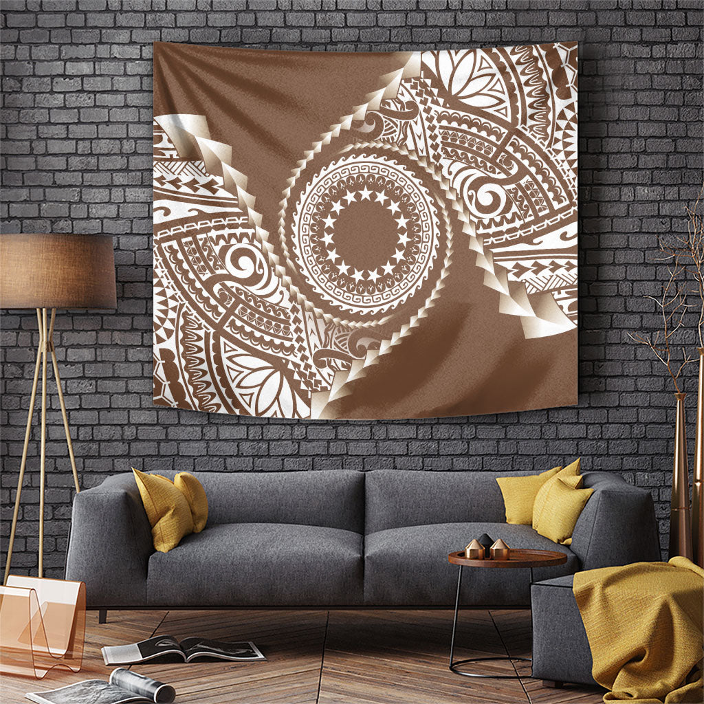 Cook Islands Gospel Day Tapestry Brown Tribal Curves LT05 Brown - Polynesian Pride