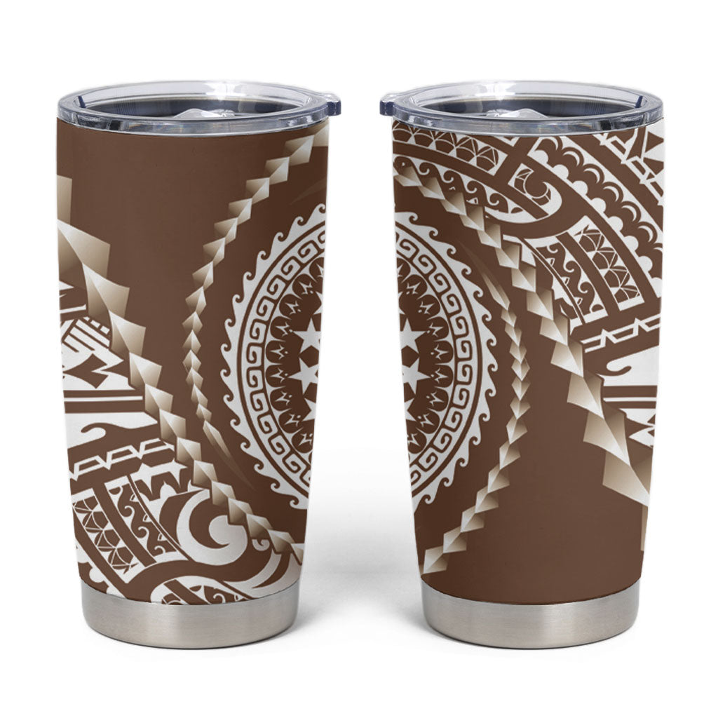 Cook Islands Gospel Day Tumbler Cup Brown Tribal Curves LT05 Brown - Polynesian Pride