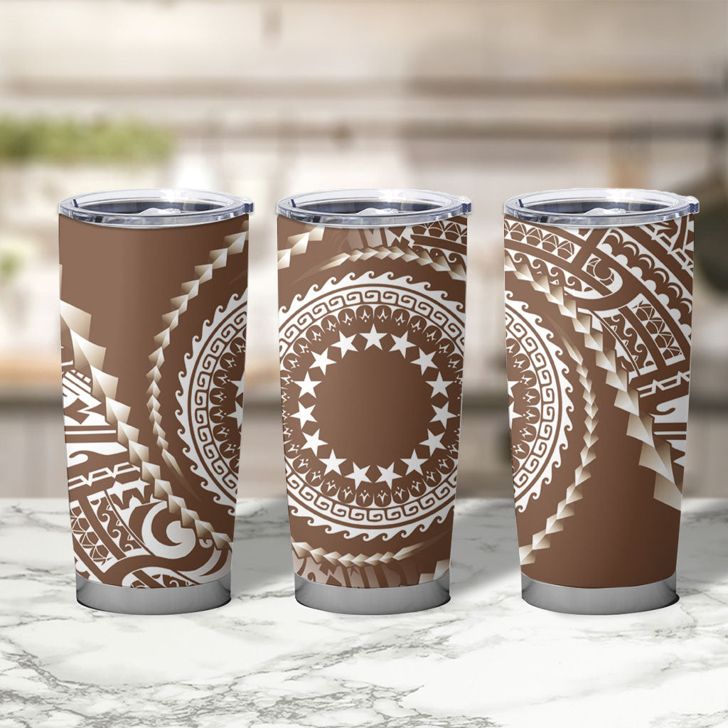 Cook Islands Gospel Day Tumbler Cup Brown Tribal Curves