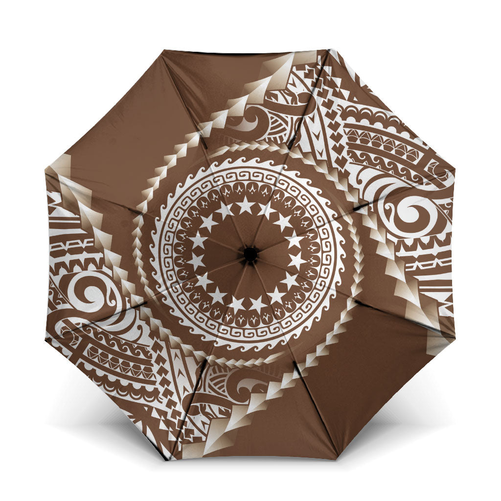 Cook Islands Gospel Day Umbrella Brown Tribal Curves