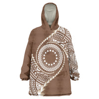 Cook Islands Gospel Day Wearable Blanket Hoodie Brown Tribal Curves