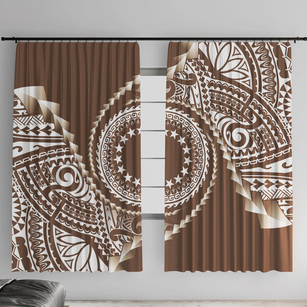 Cook Islands Gospel Day Window Curtain Brown Tribal Curves