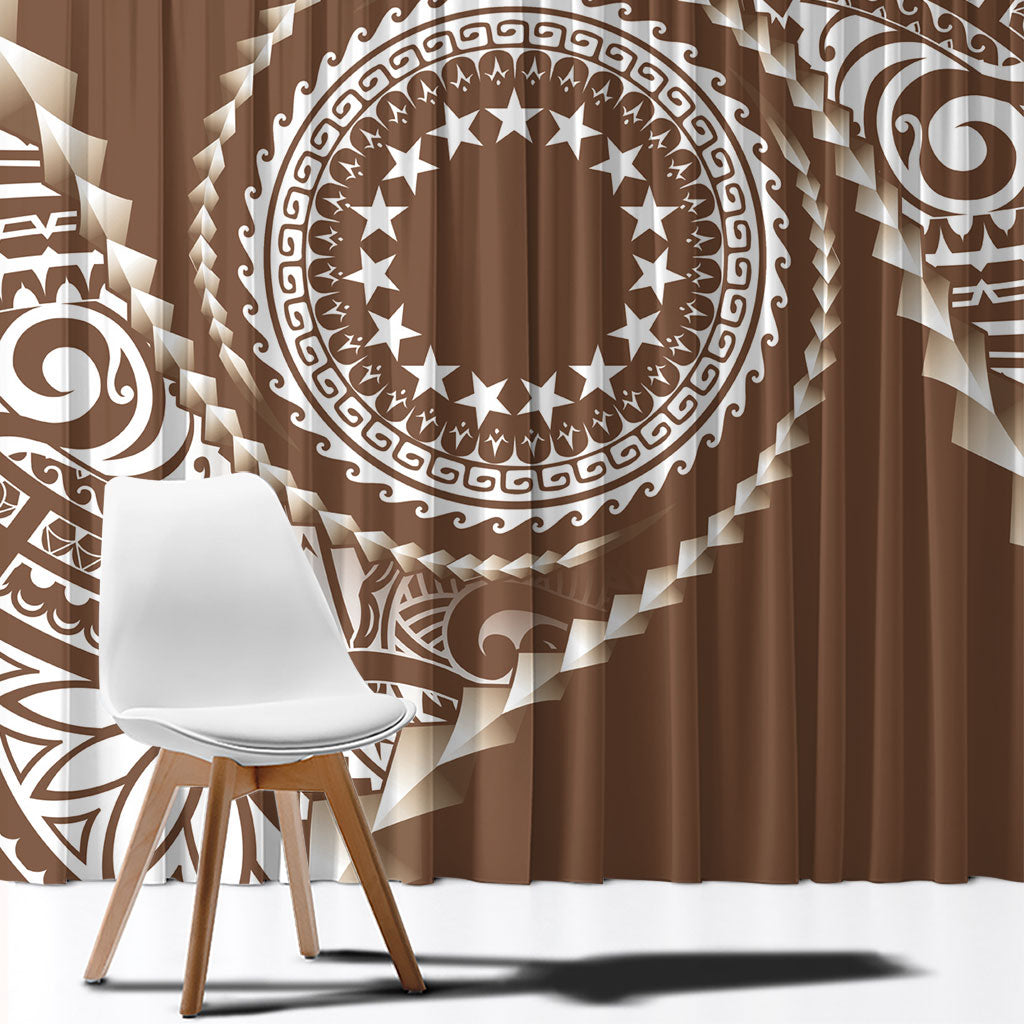 Cook Islands Gospel Day Window Curtain Brown Tribal Curves