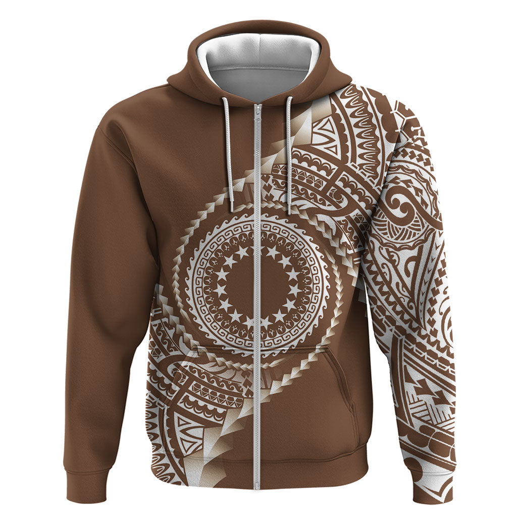 Cook Islands Gospel Day Zip Hoodie Brown Tribal Curves LT05 Zip Hoodie Brown - Polynesian Pride