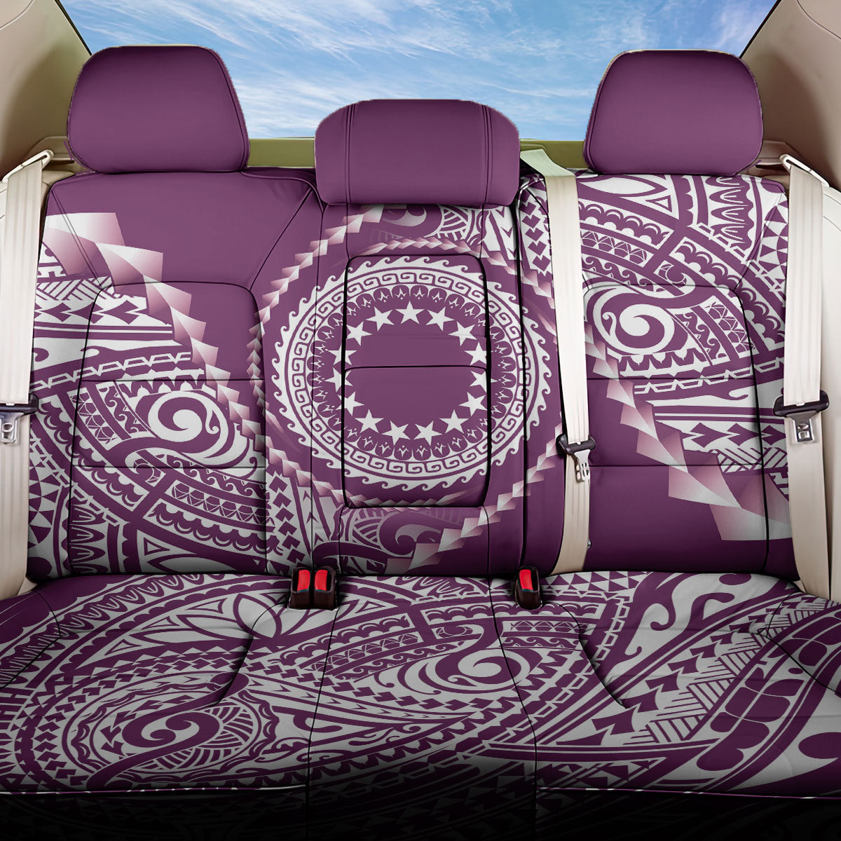 Cook Islands Gospel Day Back Car Seat Cover Maroon Tribal Curves LT05 One Size Maroon - Polynesian Pride