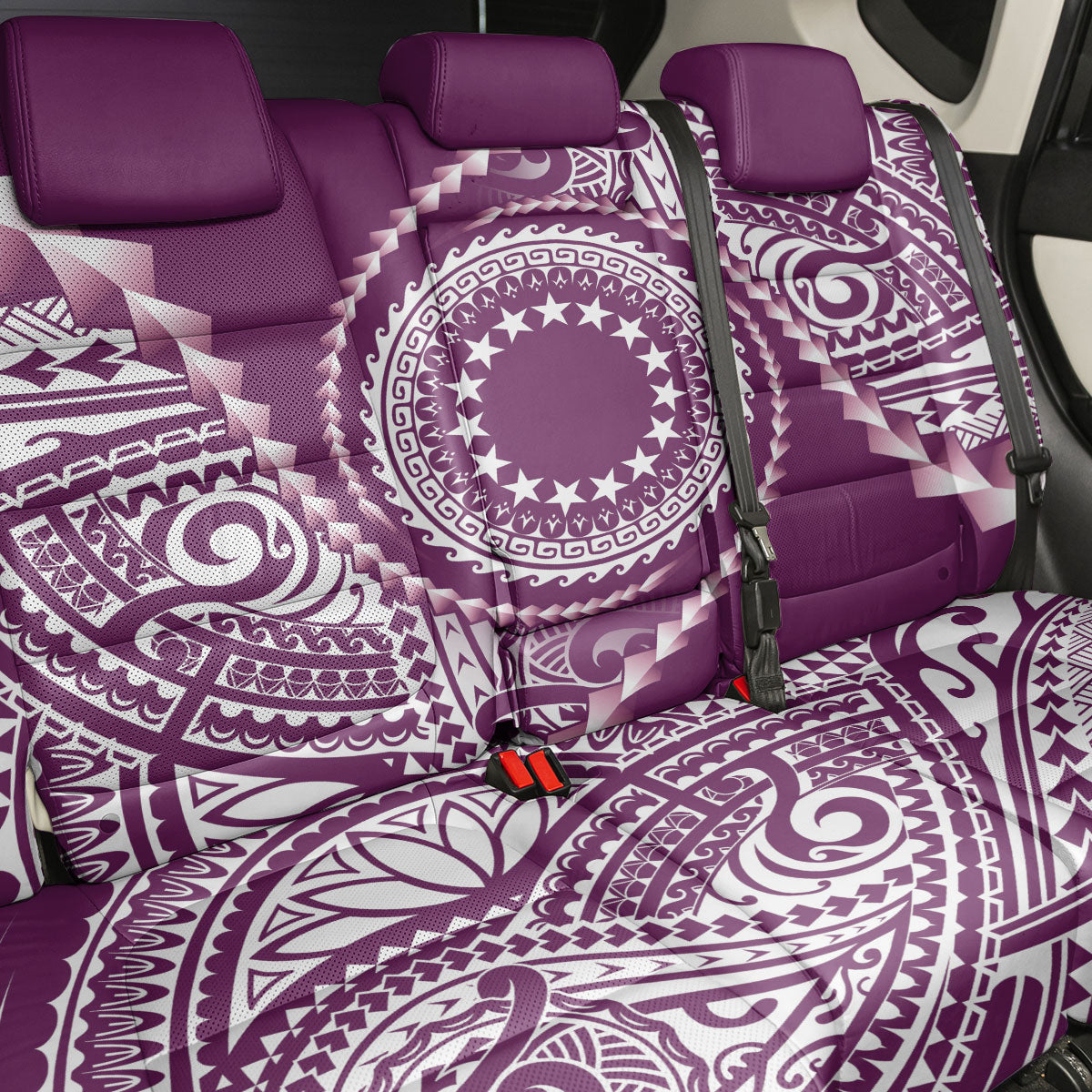 Cook Islands Gospel Day Back Car Seat Cover Maroon Tribal Curves