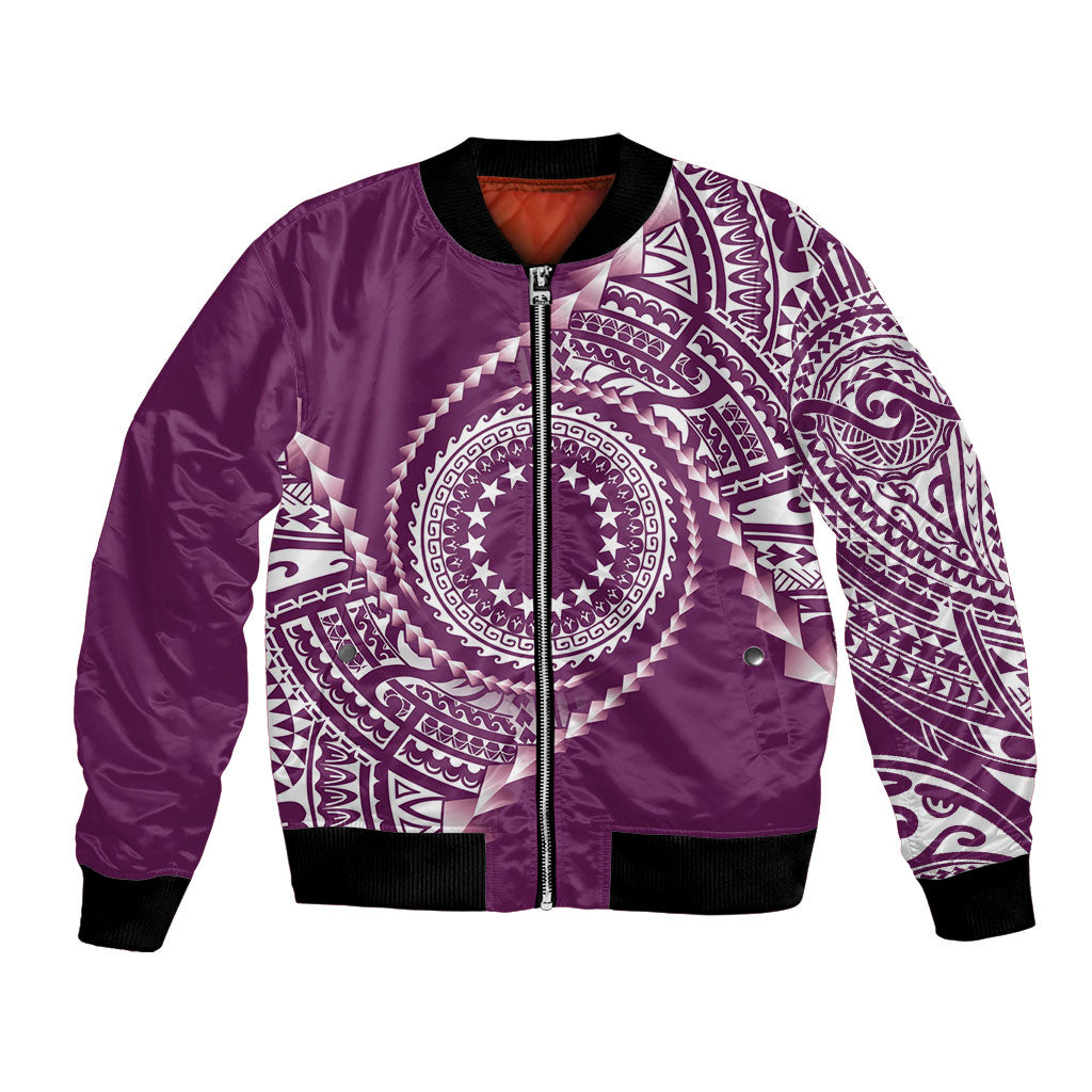 Cook Islands Gospel Day Bomber Jacket Maroon Tribal Curves