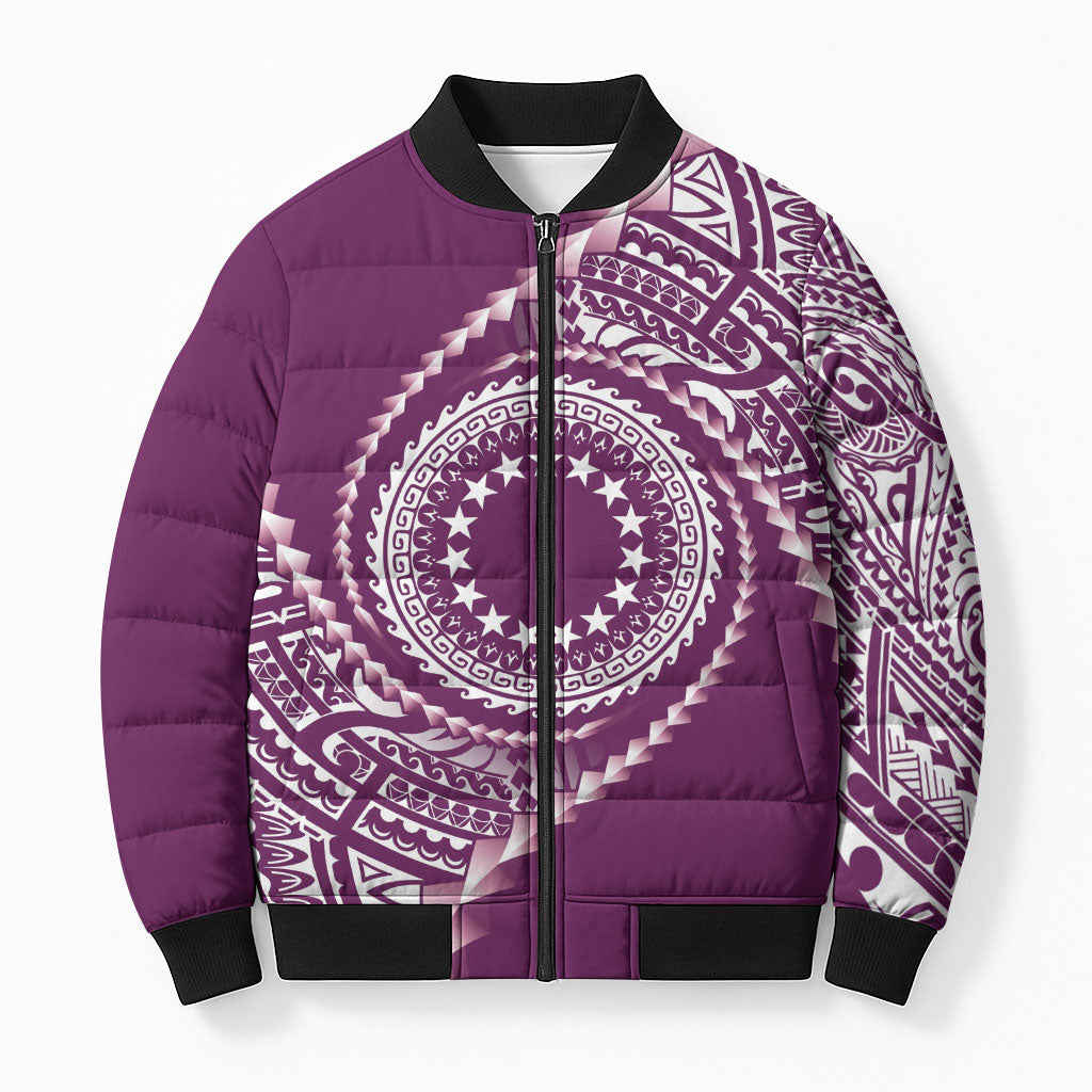Cook Islands Gospel Day Bomber Puffer Jacket Maroon Tribal Curves LT05 Unisex Maroon - Polynesian Pride