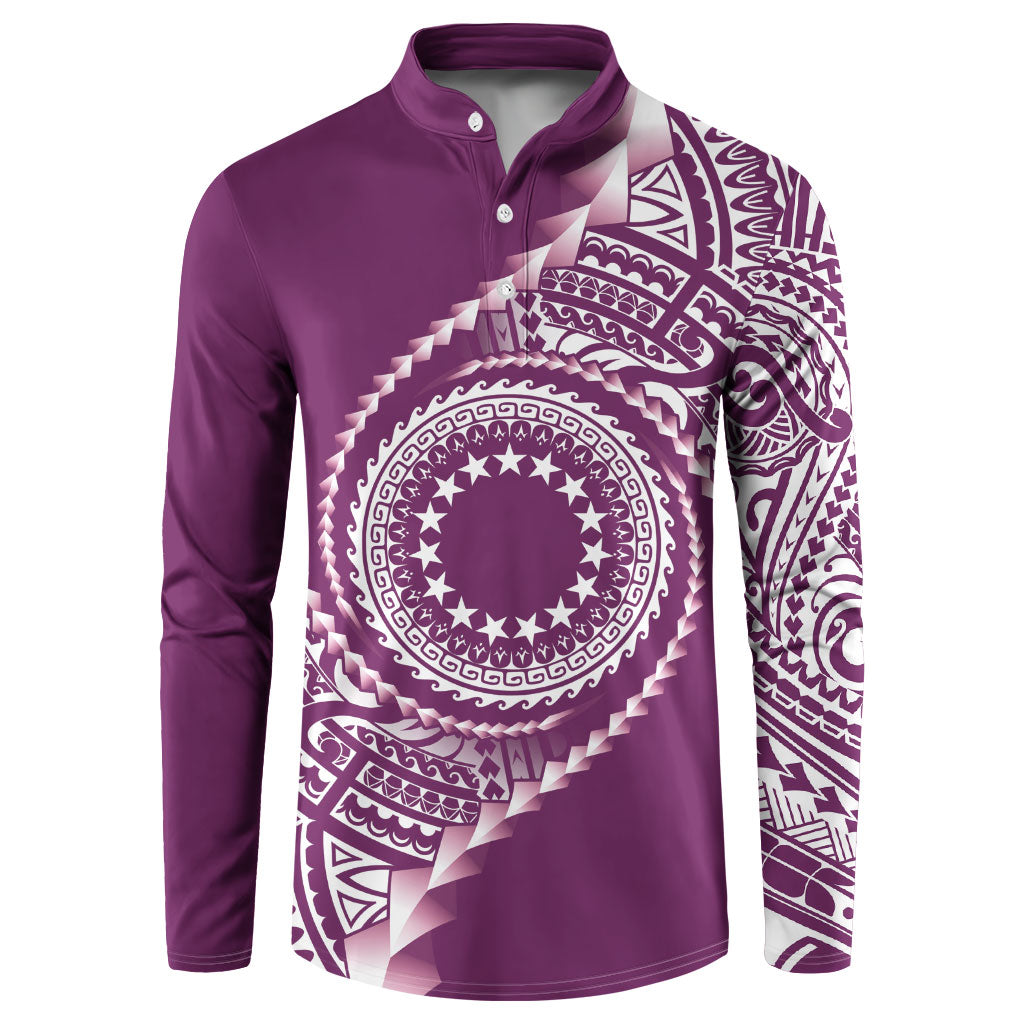 Cook Islands Gospel Day Button Sweatshirt Maroon Tribal Curves LT05 Maroon - Polynesian Pride